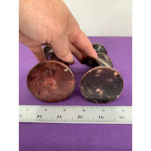 Soapstone Handcarved Candleholders Spiral Tapers 5.5  & 6 Inch Brown Carved - Picture 3 of 7